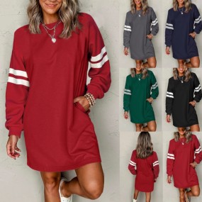 Women's Dress Factory - Striped Color Pullover Round Neck Dress