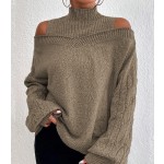 露肩毛衣供应商-半高领宽松针织毛衣