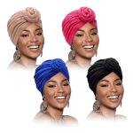 女士塔克帽供应商-波西米亚板花头巾帽