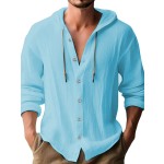 男士 T 恤供应商-纯色亚麻棉长袖上衣