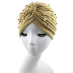 头巾帽工厂-简约梨珠纯色帽