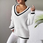 女士毛衣供应商-V领休闲针织套头衫