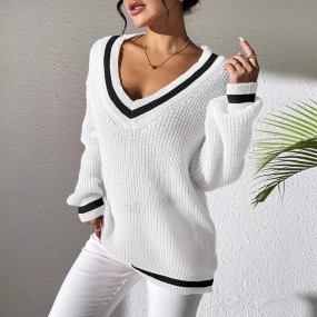 女士毛衣供应商-V领休闲针织套头衫