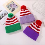 冬季婴儿帽工厂-绒球条纹针织新生儿帽