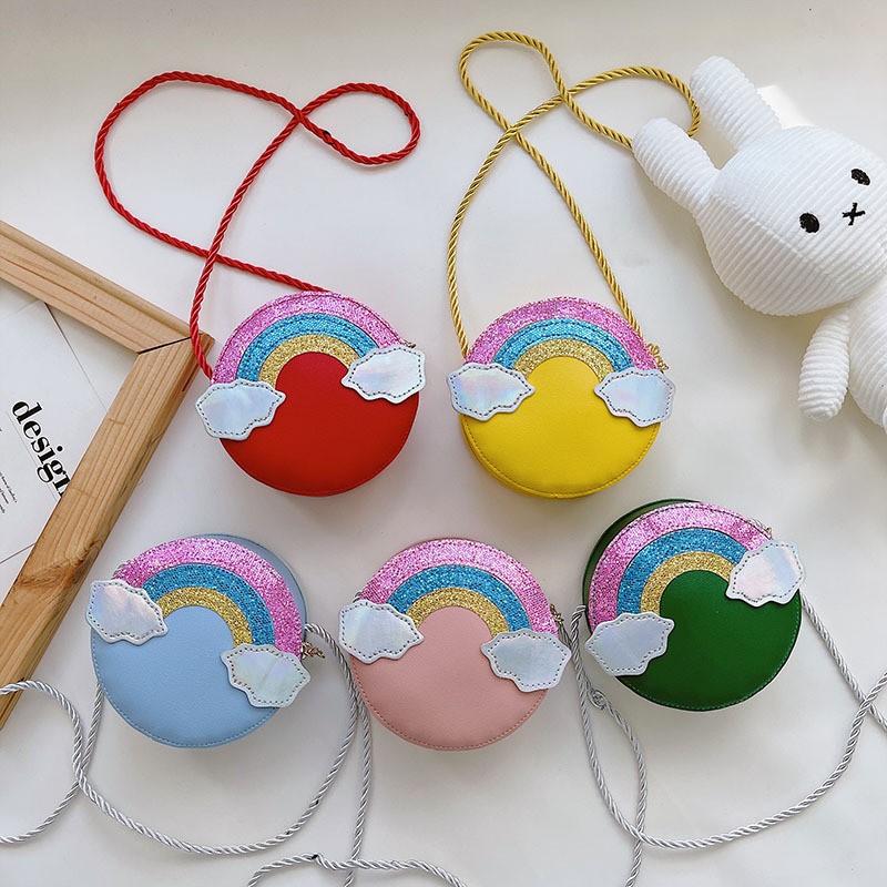 儿童手袋供应商-圆形闪粉彩虹手袋