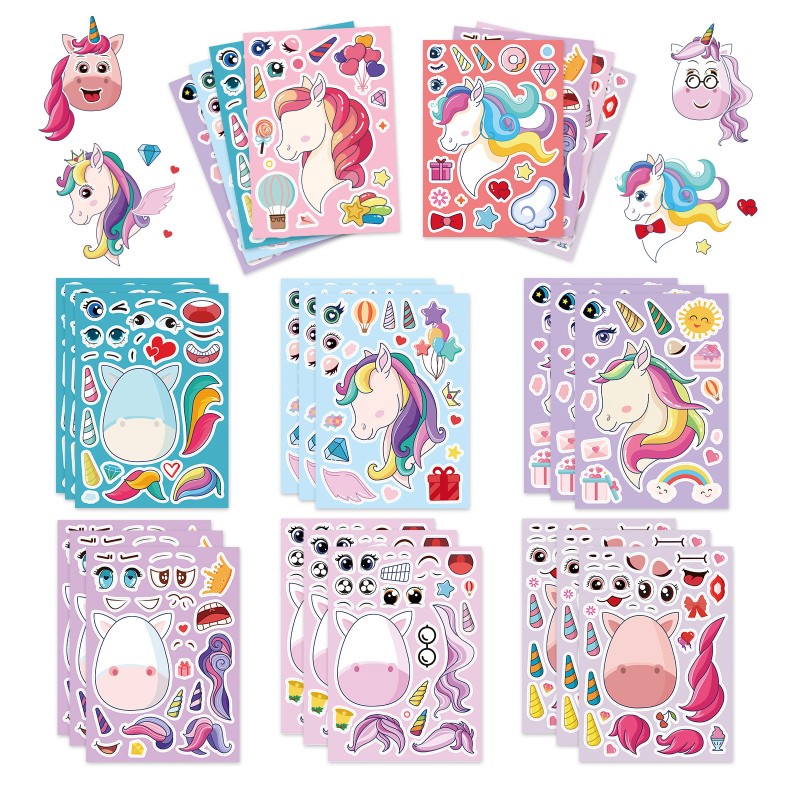 独角兽拼图生产厂家-可定制变脸贴纸玩具