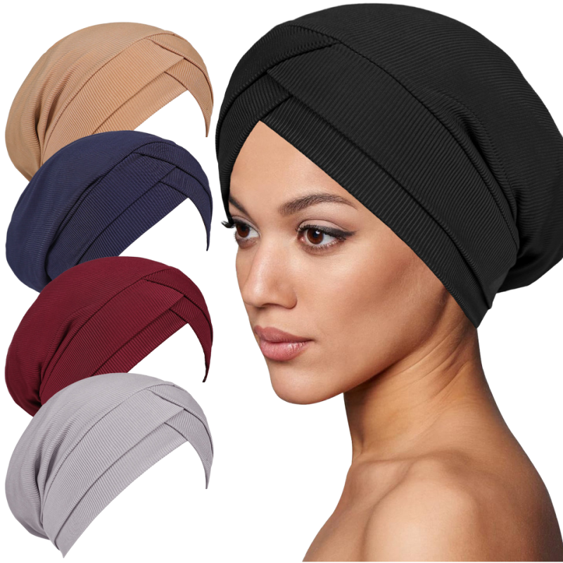 民族帽生产厂家-纯色双层交叉头巾帽