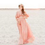 休闲孕妇连衣裙供应商-粉色短袖宽松摄影裙