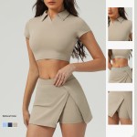 夏季瑜伽服工厂-防紫外线速干弹力腰短裙