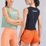 女士瑜伽短上衣工厂-修身网眼弹力面料内置文胸上衣