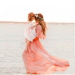 休闲孕妇连衣裙供应商-粉色短袖宽松摄影裙