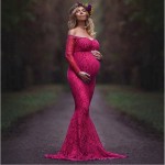 女士孕妇连衣裙工厂-长袖蕾丝全长摄影裙