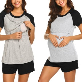 Summer Maternity Pajamas Factory - Short Sleeve Good Stretch Cotton Nursing Sleepwear