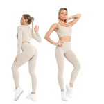 无缝打底裤厂家-腰部抽褶提臀低腰裁剪瑜伽裤