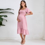 孕妇连衣裙工厂-可定制印花泡泡袖方领孕妇裙