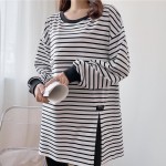 哺乳T恤工厂-加大码长袖圆领交叉开襟上衣