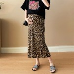 可定制孕妇半身裙厂家-高腰喇叭豹纹长款半身裙