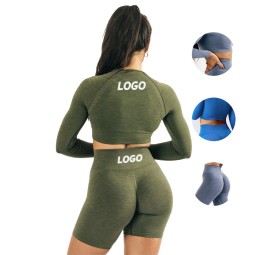 女士瑜伽打底裤供应商-图案罗纹半拉链氨纶弹力腰裤