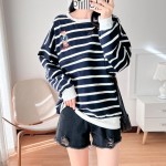 孕妇连帽衫供应商-条纹舒适哺乳上衣