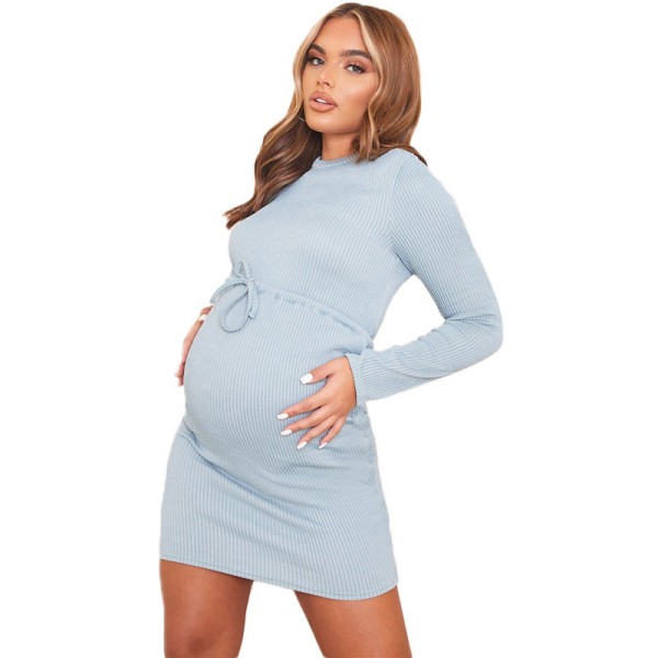 可定制孕妇连衣裙厂家-针织紧身侧结裹裙