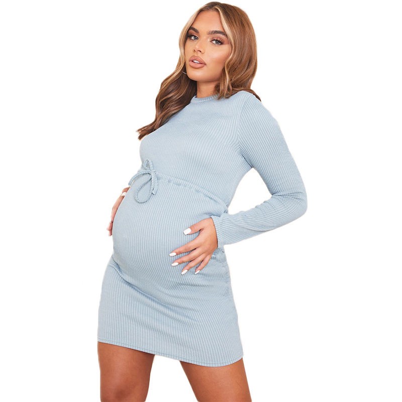 可定制孕妇连衣裙厂家-针织紧身侧结裹裙