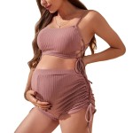 孕妇泳装套装供应商-高腰比基尼泳衣2件套给女士