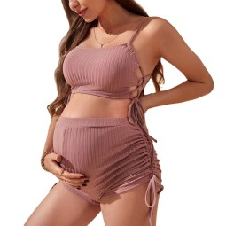 孕妇泳装套装供应商-高腰比基尼泳衣2件套给女士