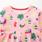 女孩休闲裙厂家-圆领长袖条纹动物图案裙