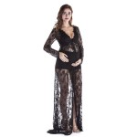 孕期晚礼服厂家-白黑蕾丝优雅加大码裙