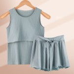 哺乳吊带套装厂家-胸垫外穿哺乳打底衫+短裤