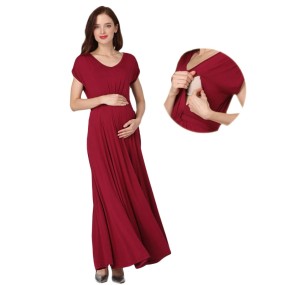 Maternity Maxi Dress Manufacturer - Zipper Breastfeeding Party Dresses Soft Fabric