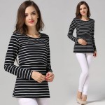 可定制孕妇上衣工厂-哺乳护理弹力条纹哺乳T恤