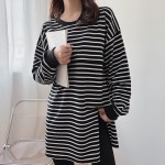 哺乳T恤工厂-加大码长袖圆领交叉开襟上衣