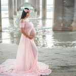 优雅孕妇连衣裙厂家-露肩长款孕期摄影裙