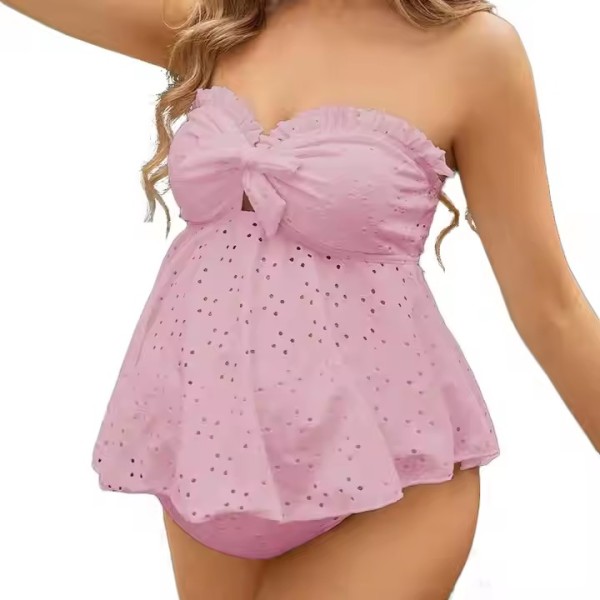 孕妇比基尼工厂-遮肚分体泳衣条纹背心露背