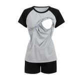 夏季孕妇睡衣工厂-短袖优质弹力棉护理睡衣