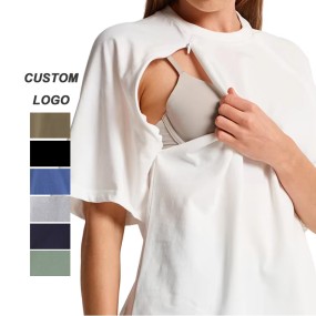 Custom Maternity Clothing Supplier - Logo Women's Loose Breastfeeding Solid Color Tee