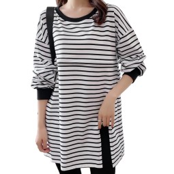 哺乳T恤工厂-加大码长袖圆领交叉开襟上衣
