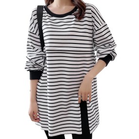 Breastfeeding Tshirts Factory - Plus Size Long-sleeved Round Neck Cross Open Top