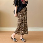 可定制孕妇半身裙厂家-高腰喇叭豹纹长款半身裙