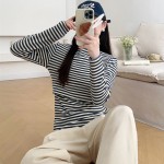 孕妇运动衫厂家-高领哺乳睡眠护理条纹上衣