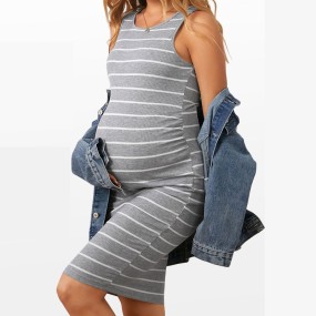 孕妇连衣裙工厂-圆领条纹弹力紧身裙