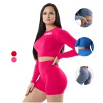 女士瑜伽打底裤供应商-图案罗纹半拉链氨纶弹力腰裤