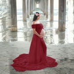 优雅孕妇连衣裙厂家-露肩长款孕期摄影裙