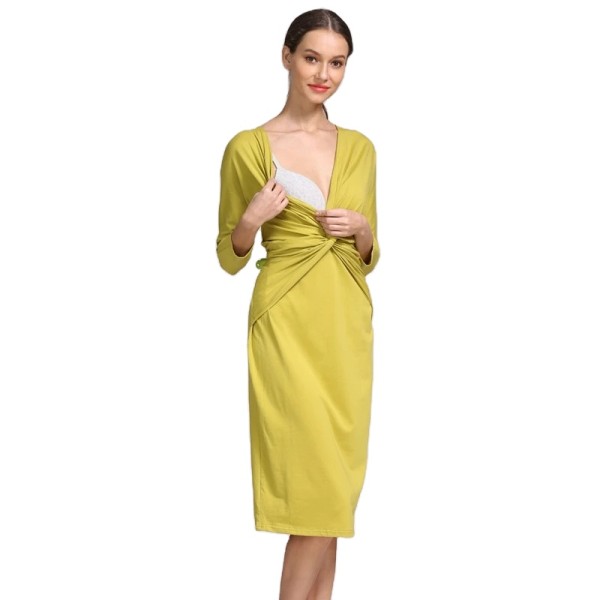 春秋孕妇连衣裙厂家-七分袖V领哺乳裙