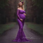 女士孕妇连衣裙工厂-长袖蕾丝全长摄影裙