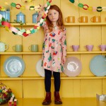 女孩休闲裙厂家-圆领长袖条纹动物图案裙