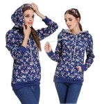 加大码孕妇服装供应商-花卉连体衫绒线哺乳连帽衫