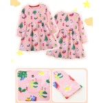 女孩休闲裙厂家-圆领长袖条纹动物图案裙