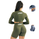 女士瑜伽打底裤供应商-图案罗纹半拉链氨纶弹力腰裤